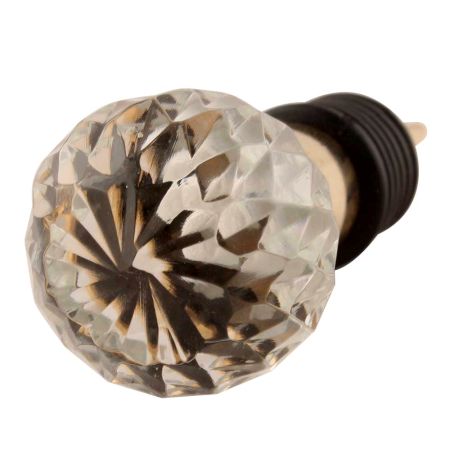 Clear Diamond Cut Glass Wine Stopper in Golden Fitting